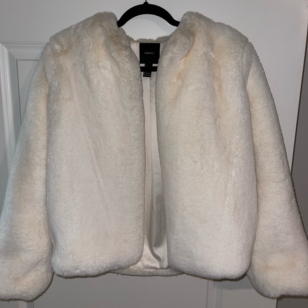 Forever 21 Faux Fur White Jacket